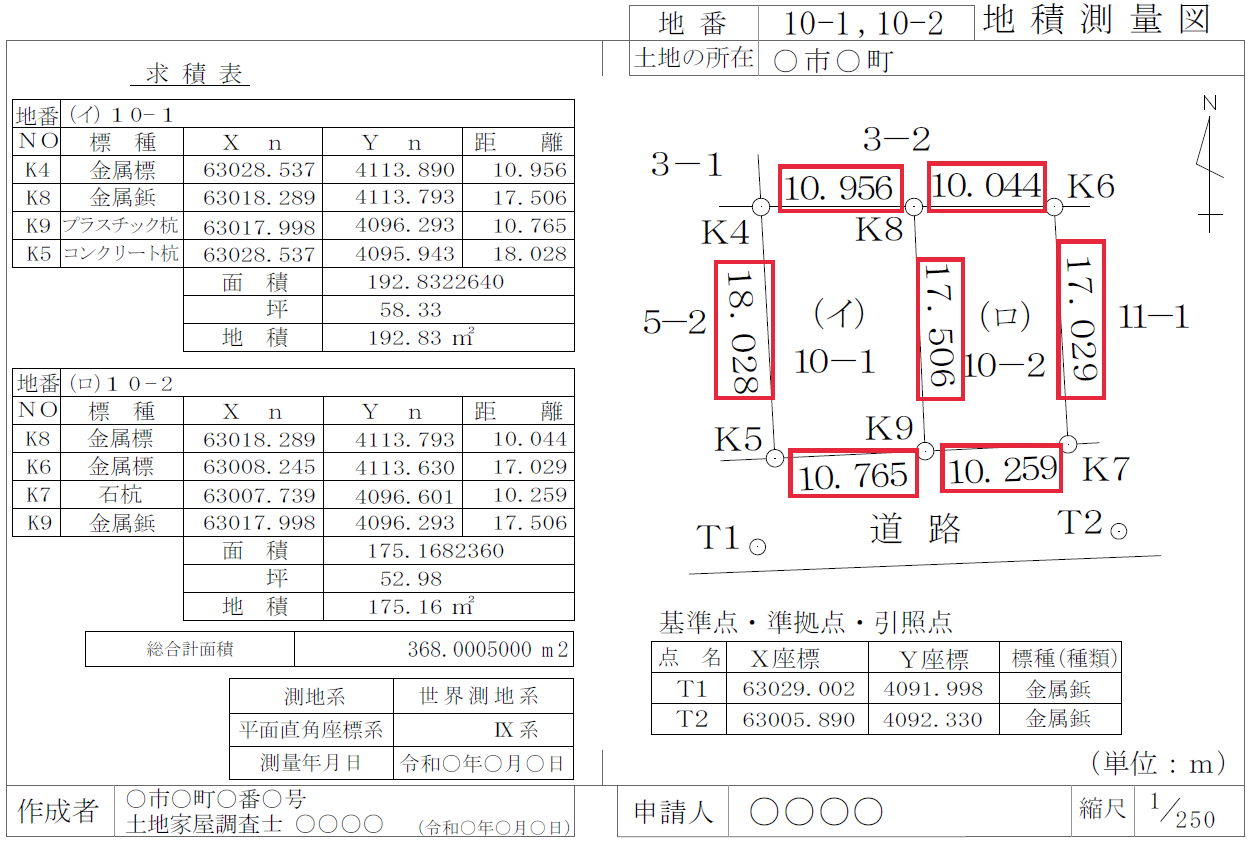 各筆界点間の辺長