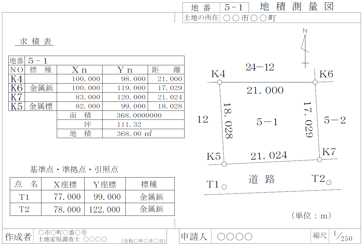 任意座標の地積測量図