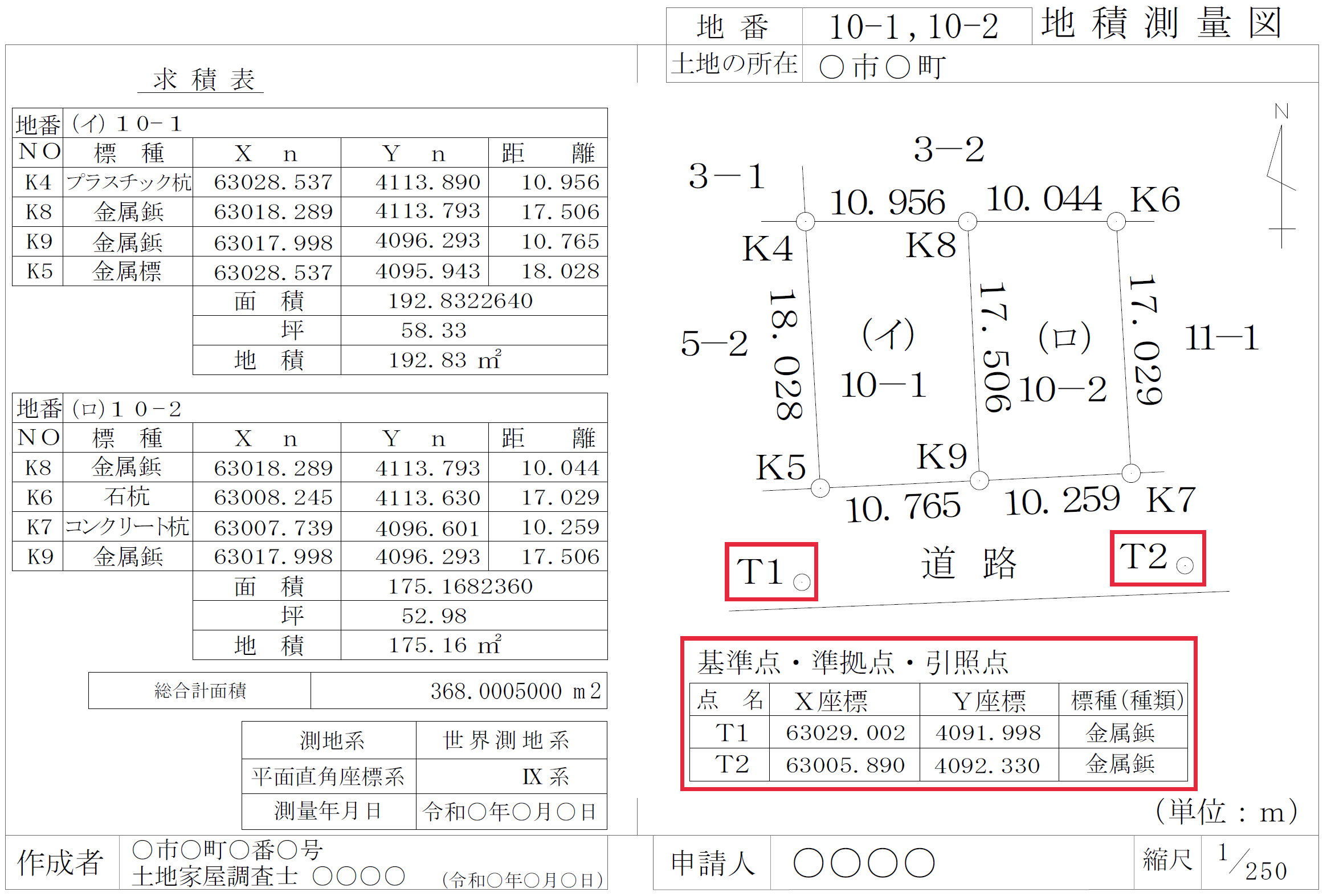 基準点などの種類と位置の確認例