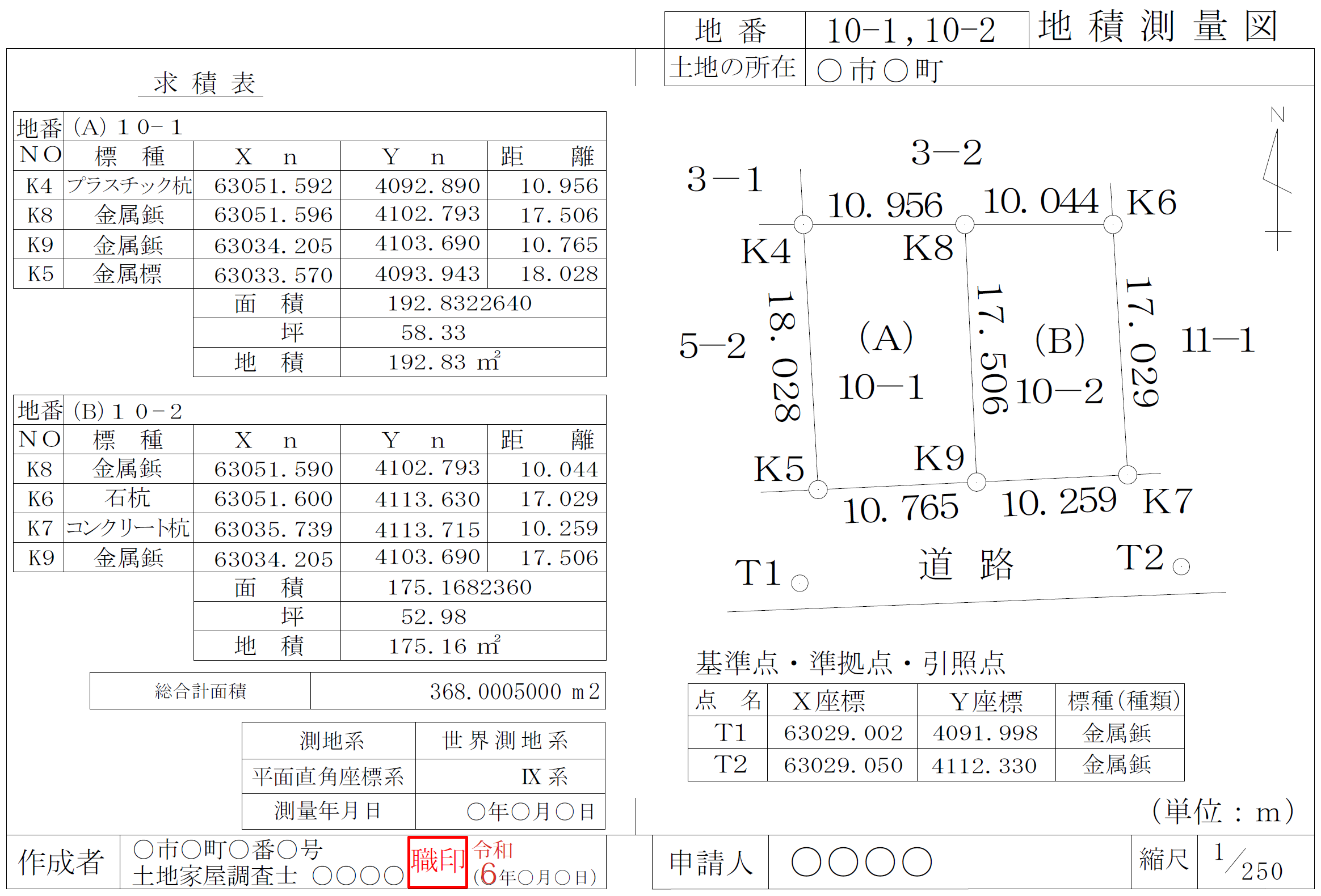 （過去１０年程度以内に作成されて法務局に提出されている地積測量図の例）